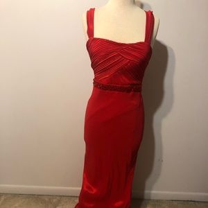 Red floor length evening dress